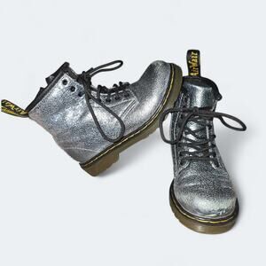 Dr. Martens 1460 Disco Crinkle Metallic Teal Boots Toddler Size 10